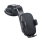 Black car phone holder with telescopic arm and ribbed cradle for windshield mounting