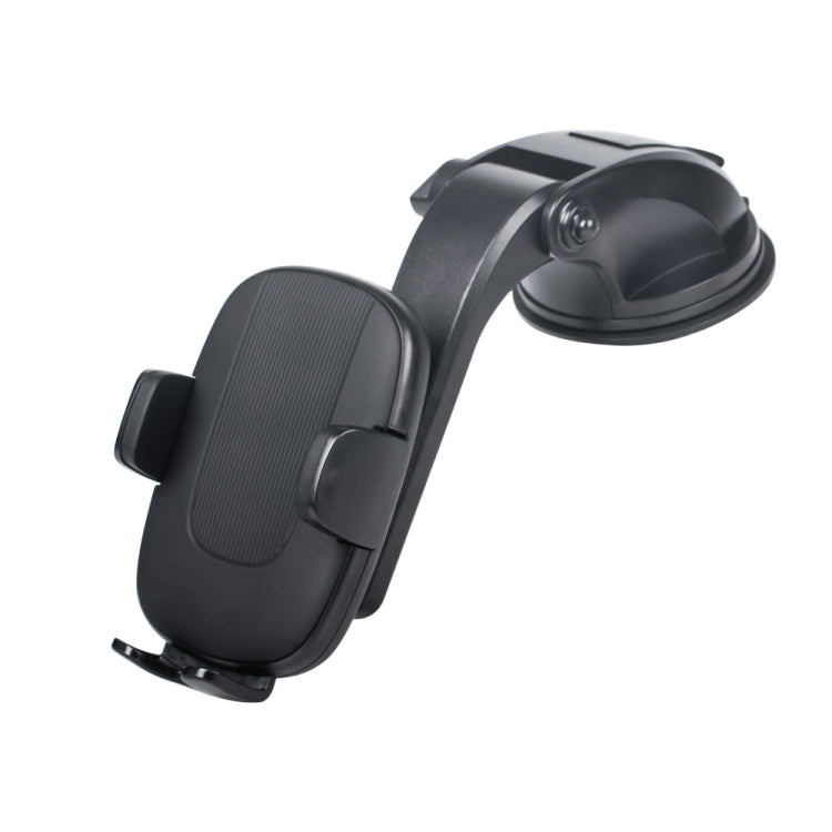 Black suction windshield phone holder with flexible cradle and side stabilizer clips