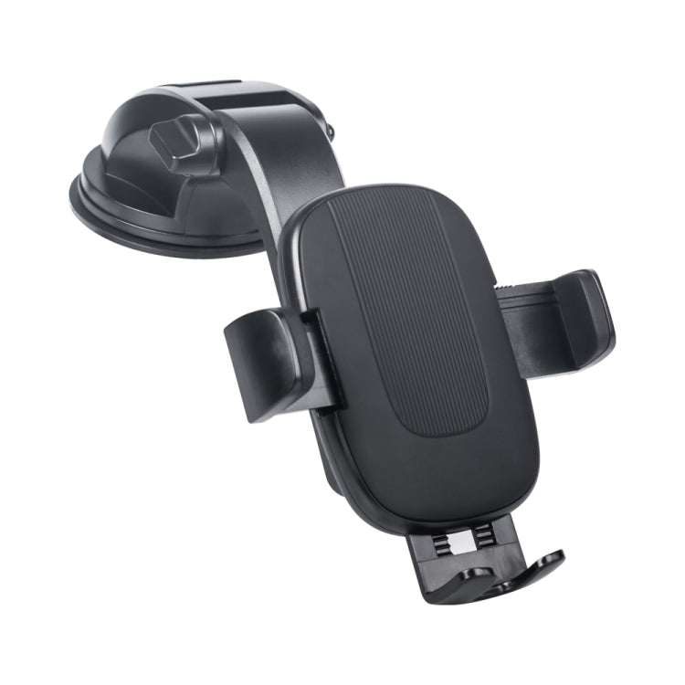 Black telescopic windshield phone holder with cradle and bottom locking bracket detail