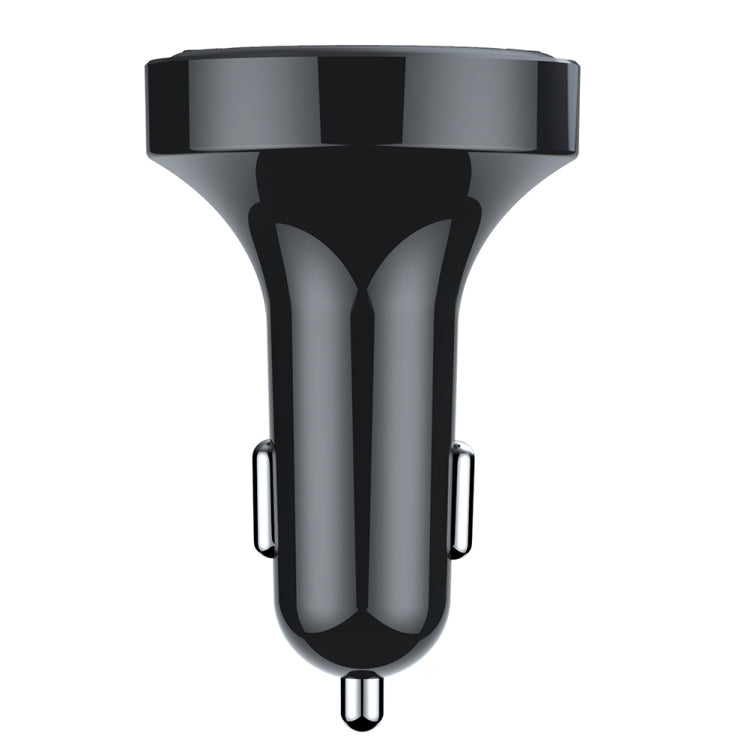 Car MP3 FM modulator with dual-prong car plug and black housing