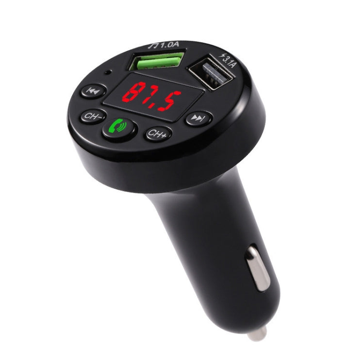 Black car FM transmitter MP3 player with red LED frequency display and function buttons