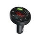 Black car FM transmitter MP3 player with red LED display, dual USB, and control keys
