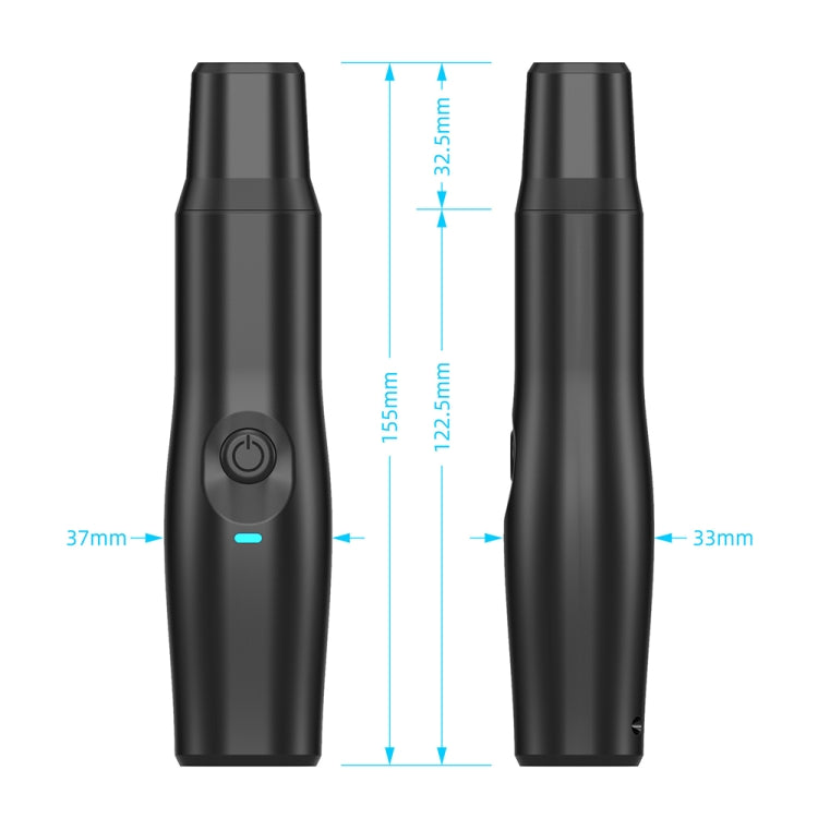 Black electric pet nail grinder with length measurements and power indicator