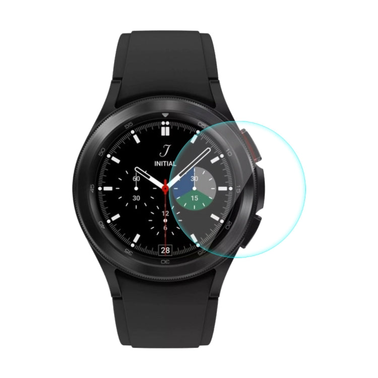 Black smartwatch with curved tempered glass screen protector applied over watch face