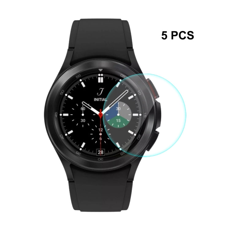 Black smartwatch with curved tempered glass screen protector, 5 PCS option shown