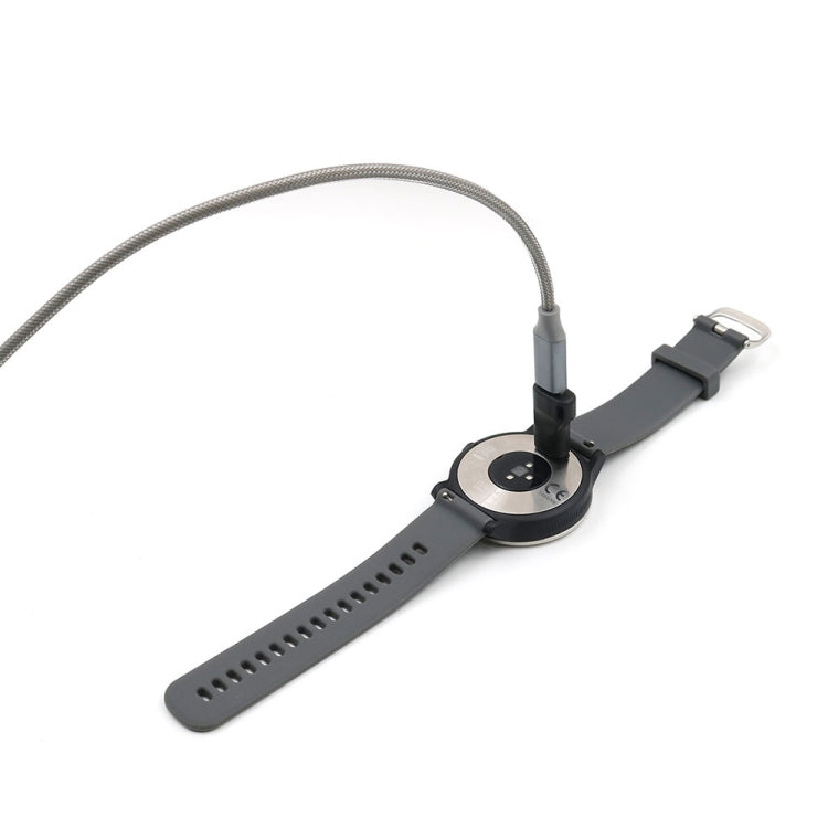 Black watch charging cradle with silicone strap and braided Type-C cable