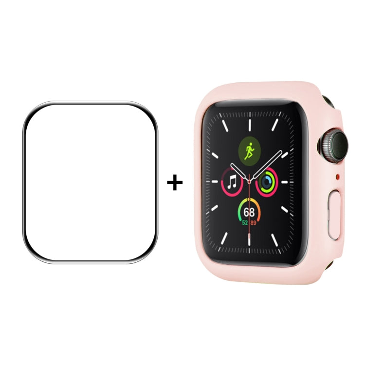 Apple Watch screen protector film and PC frame set with pink bumper case