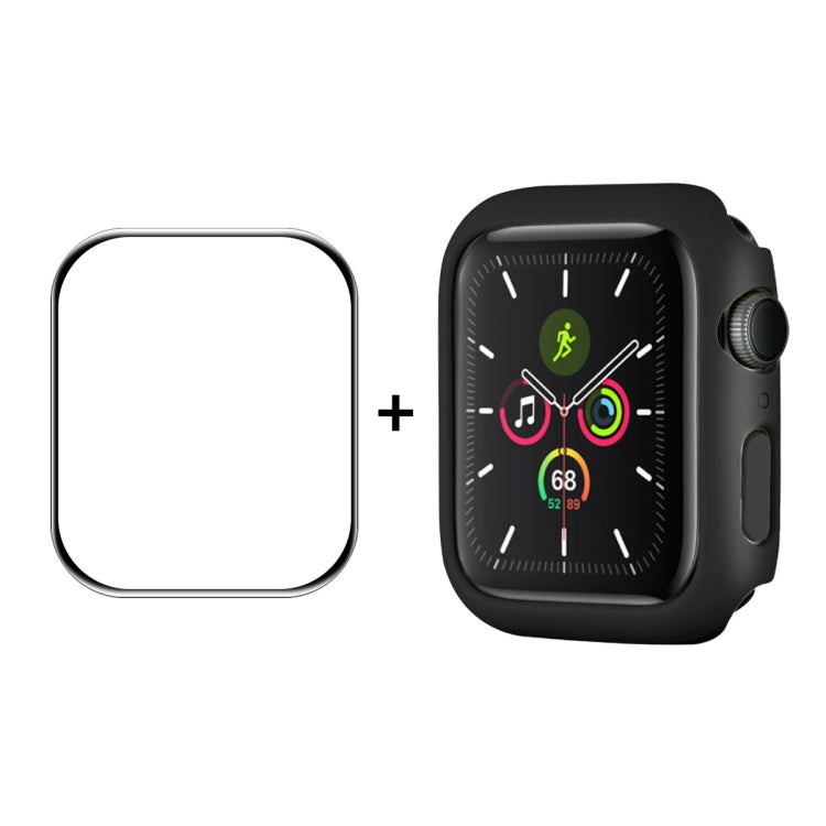 Apple Watch screen protector film and PC frame set with black bumper case
