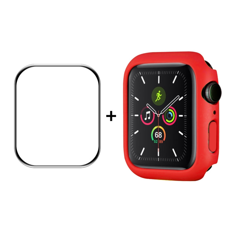 Apple Watch screen protector film and PC frame set with red bumper case