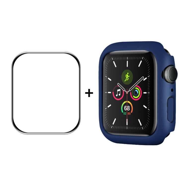 Apple Watch screen protector film and PC frame set with dark blue bumper case