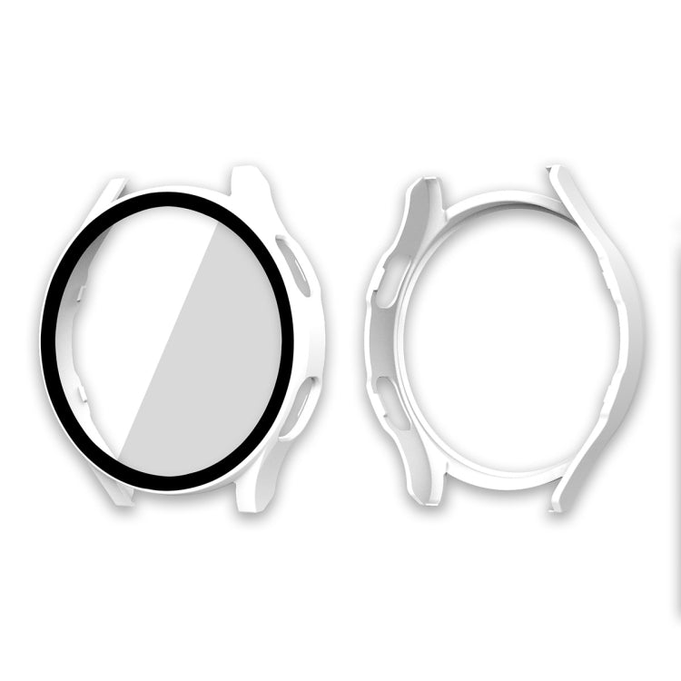 Tempered glass screen protector case frame, clear and white, for round smartwatch