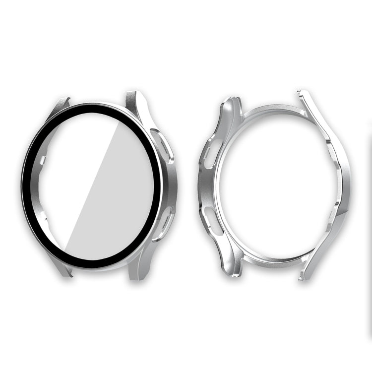 Tempered glass screen protector case frame, silver, for round smartwatch