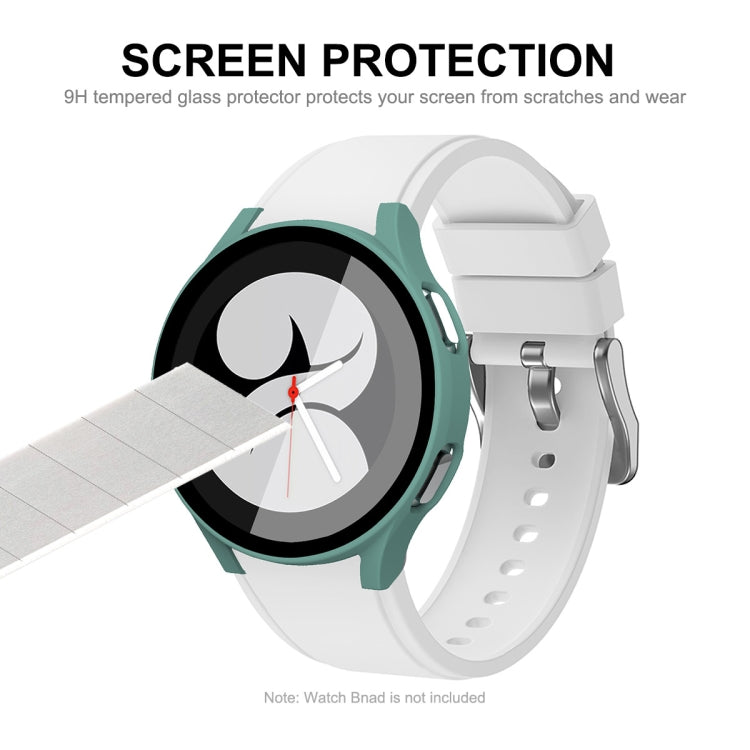 Green watch frame with tempered glass screen protector and cutouts, 44mm