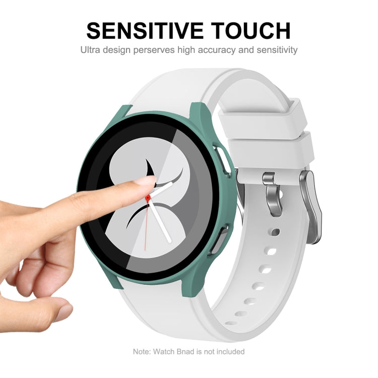 Green full-coverage smartwatch case with tempered glass screen protector, touch area