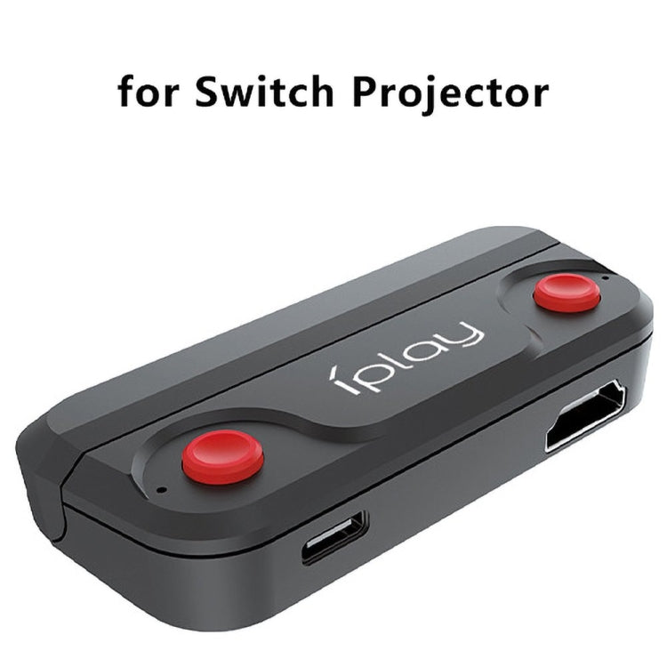 Black iPlay audio transmitter adapter with iPlay logo, two red buttons, side ports