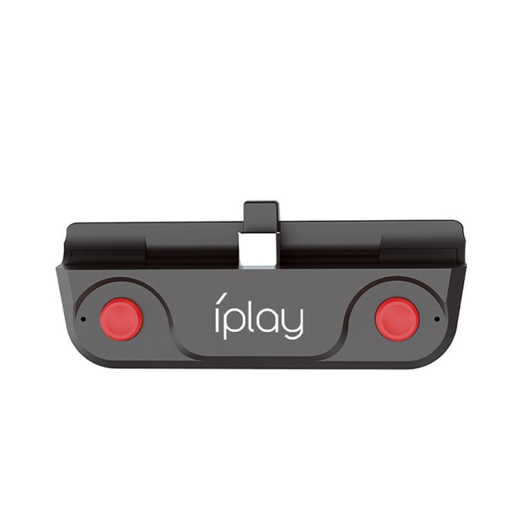 Black iPlay audio transmitter dock with two red buttons and center iPlay logo