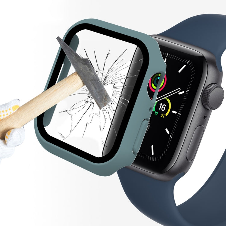 Apple Watch screen protector case with green frame, full coverage tempered glass