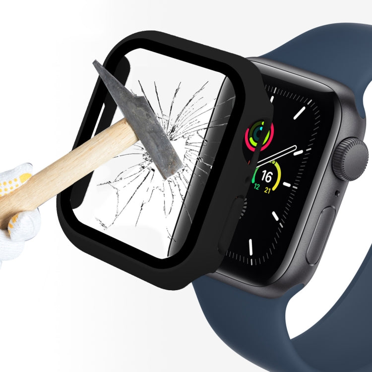 Apple Watch screen protector case with black frame, full coverage tempered glass