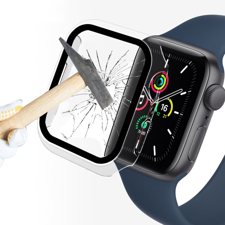Apple Watch screen protector case with transparent frame, full coverage tempered glass