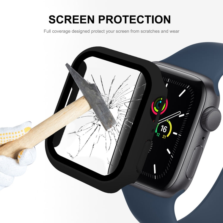 Apple Watch screen protector case with black frame, full coverage tempered glass