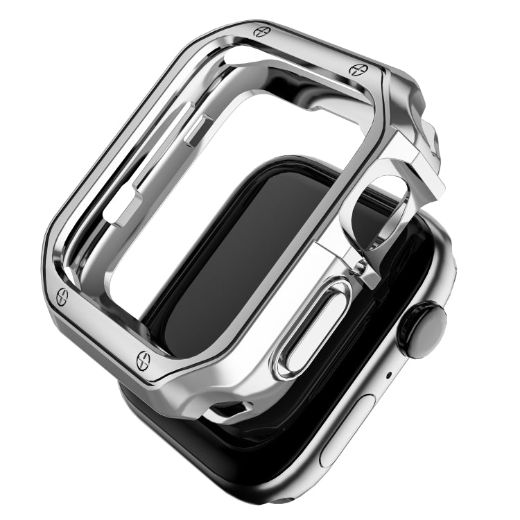 Silver TPU watch protective case with textured edges and side button access
