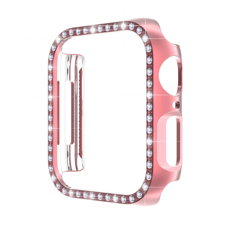 Pink watch case side view with rhinestone trim and clear screen protector