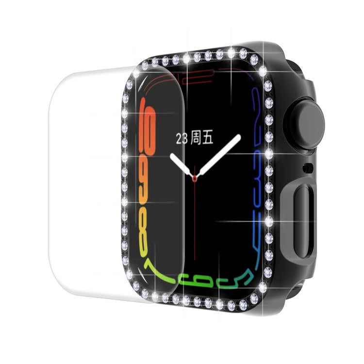 Black Apple Watch case with rhinestone bezel and clear curved screen protector cover