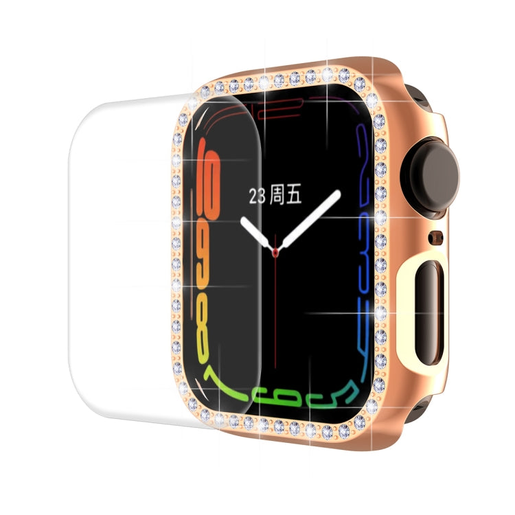 Rose gold Apple Watch case with rhinestone bezel and clear curved screen protector cover