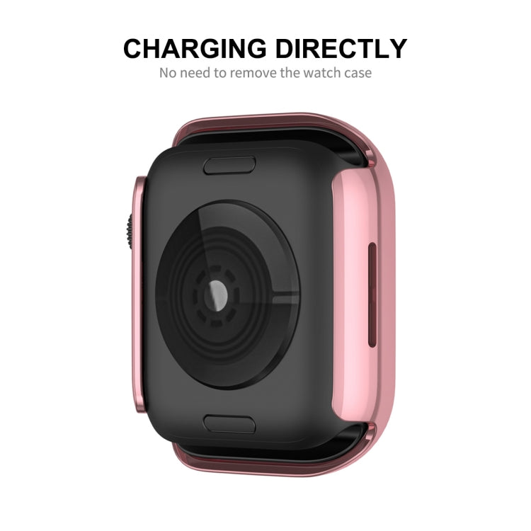 Pink watch case back view with protective cover and camera/charging opening