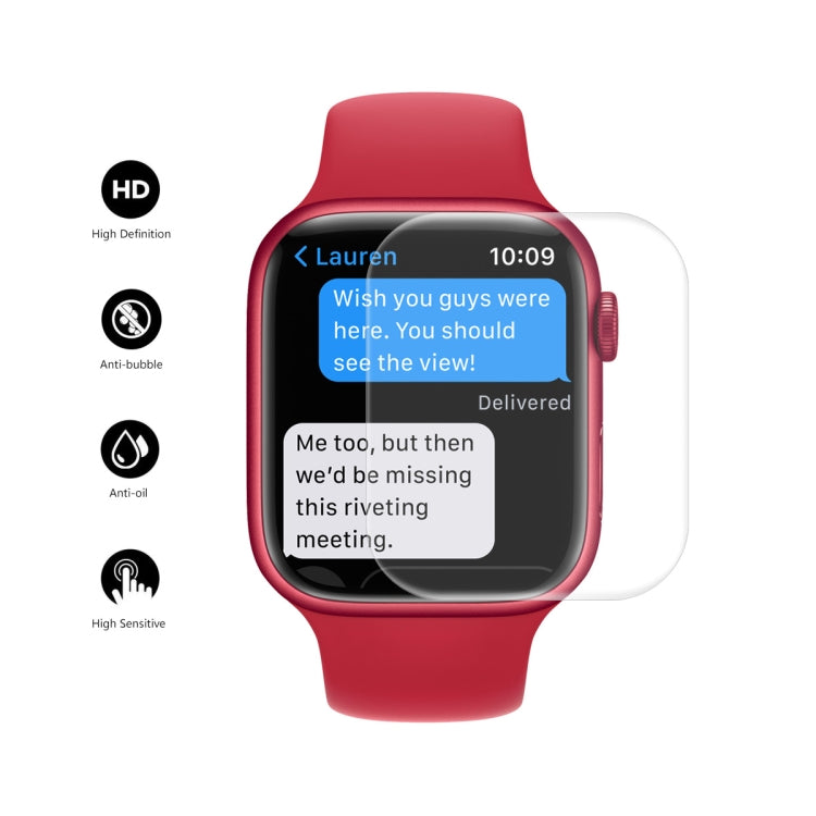 Red Apple Watch with full-coverage curved screen protector film applied