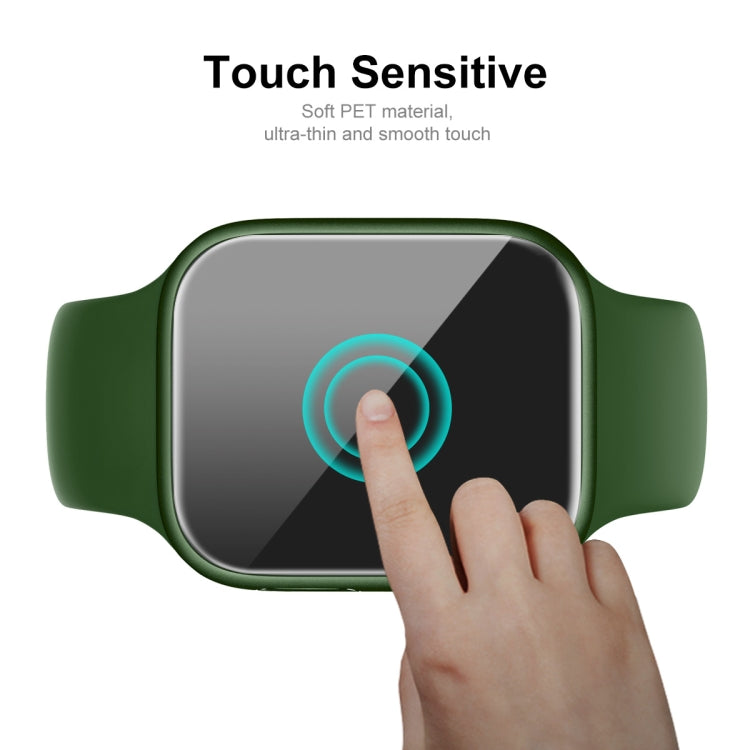 Green Apple Watch screen protector with touch-sensitive glass and finger tap