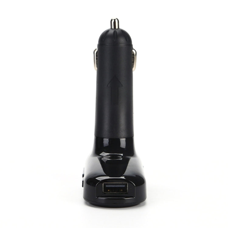 Black car transmitter charging dock with USB port and dual connectors