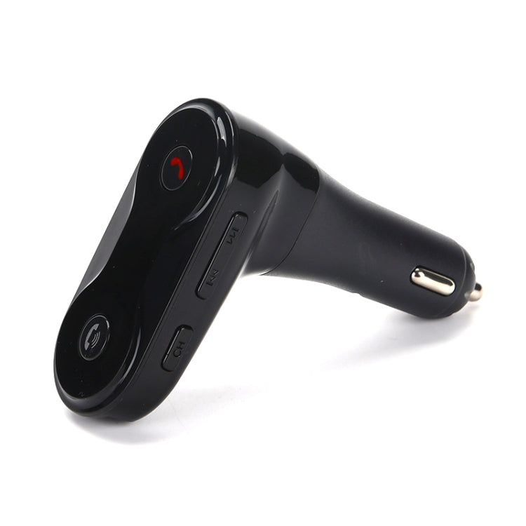 Black car FM Bluetooth transmitter with control panel and metal USB plug