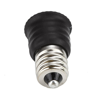 Black E12-to-E14 LED socket adapter, threaded metal base and ribbed housing