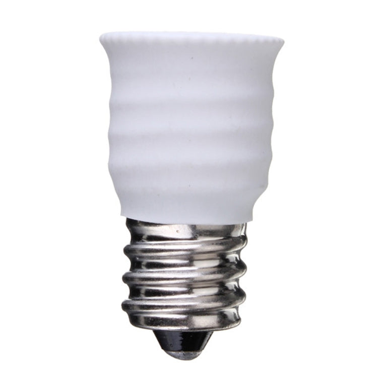 White E12-to-E14 LED socket adapter, ribbed base with threaded metal insert
