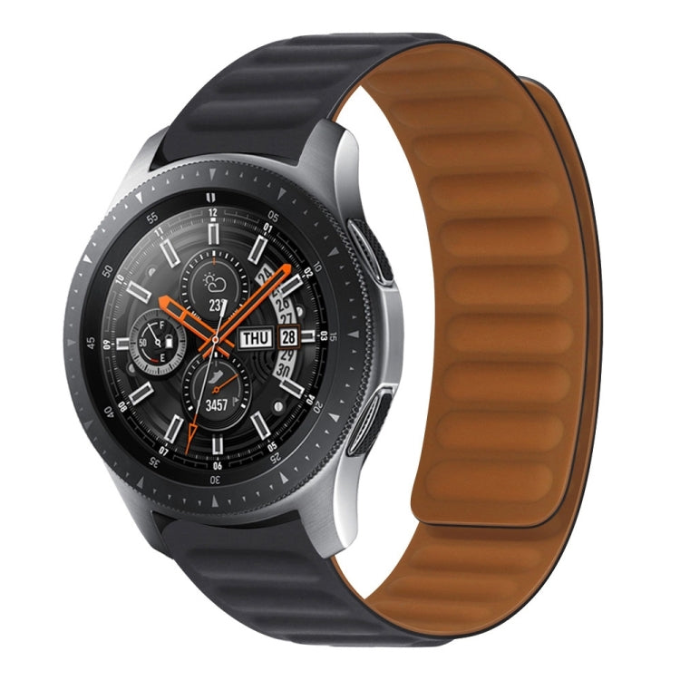 Black silicone magnetic watch band for Galaxy Gear S3 with textured strap links
