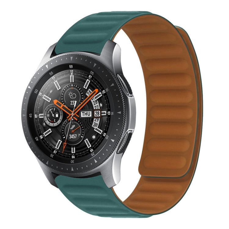 Two-tone silicone magnetic watch band, teal and brown, curved on round watch face