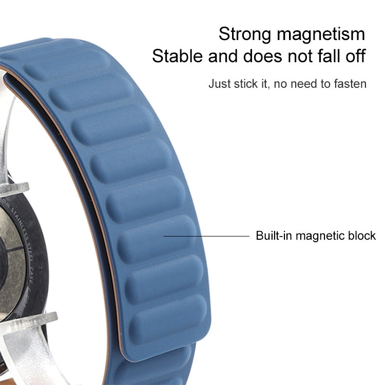Silicone magnetic watch strap close-up, blue ridged silicone band for 42mm watch.