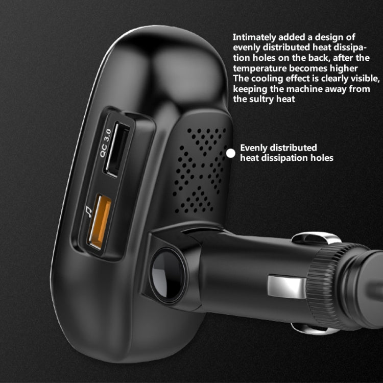 Black car MP3 player adapter with vent grille, side ports, and audio plug