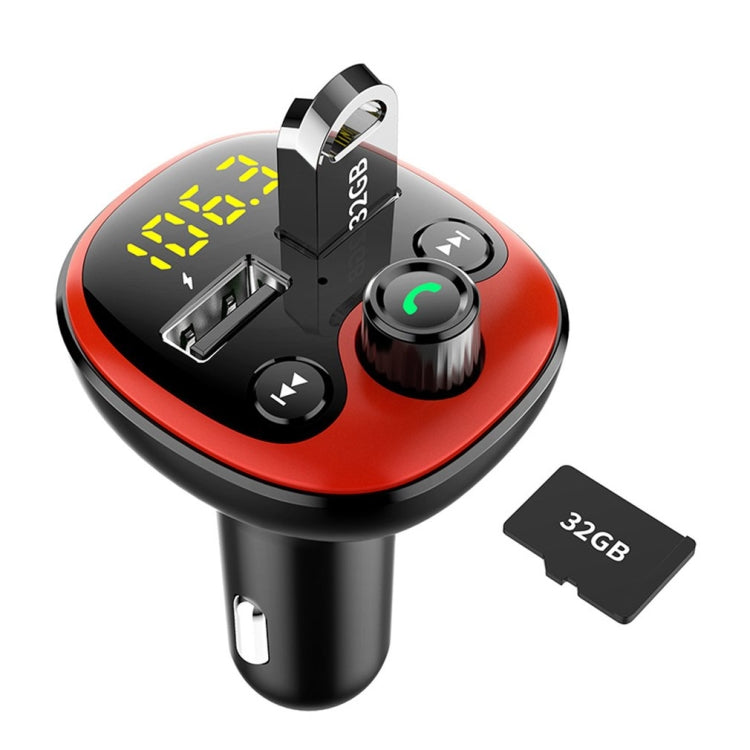 BT21 car FM Bluetooth transmitter with 32GB SD card, red and black