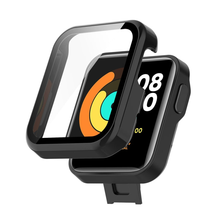 Black toughened watch case with front screen cover and side button cutouts