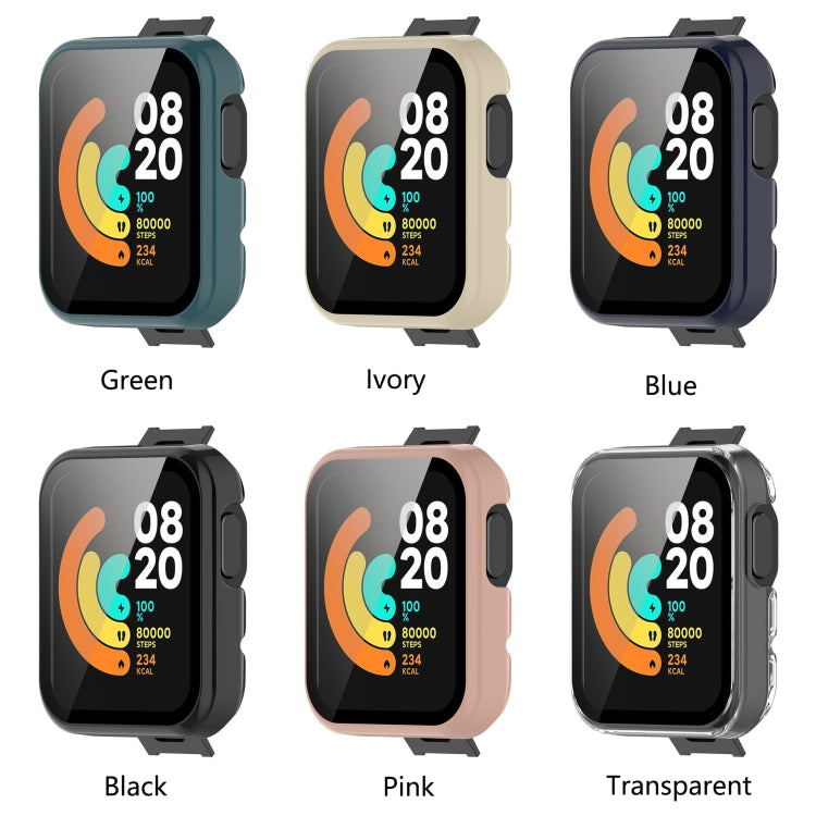 Watch case lineup in green, ivory, blue, black, pink, and transparent