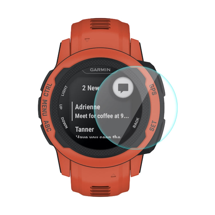 Tempered glass watch screen protector for orange Garmin smartwatch, clear fit overlay