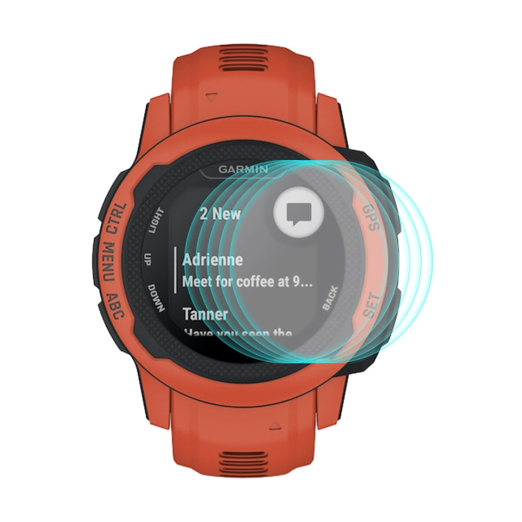 Tempered glass watch screen protector for orange Garmin smartwatch, clear rounded overlay