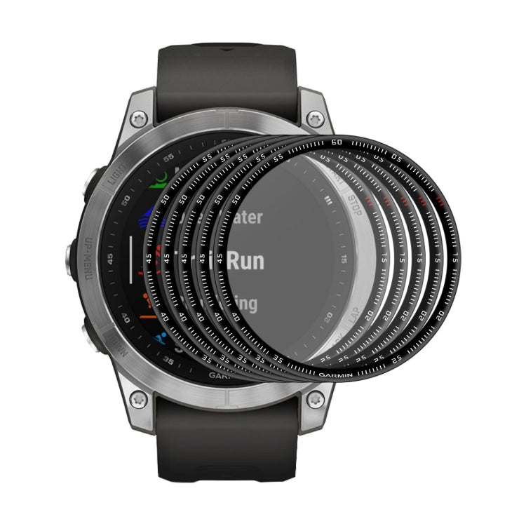 Garmin Fenix 7S screen protector film viewed in stacked 3D curved layers