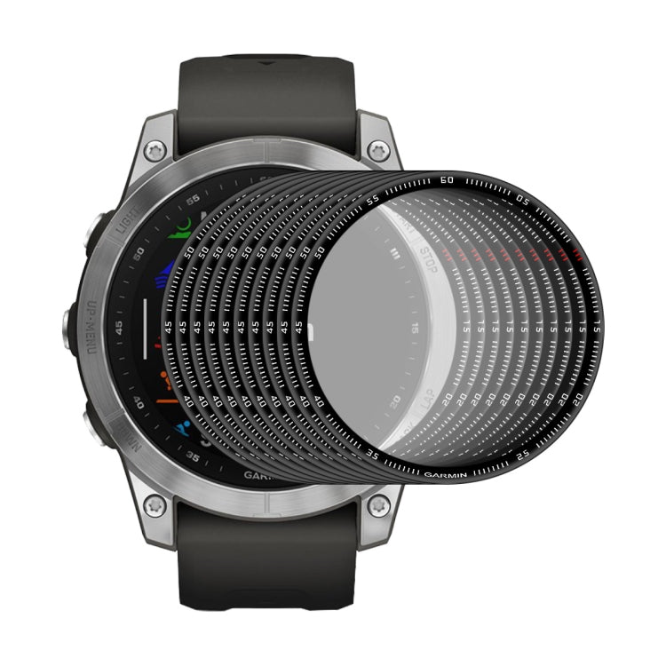 Garmin Fenix 7S 3D screen protector film stack showing multiple curved discs