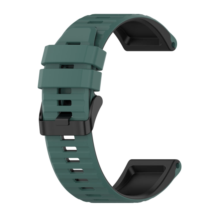 22mm silicone mixing watch strap, dark green with black accents and vented link holes