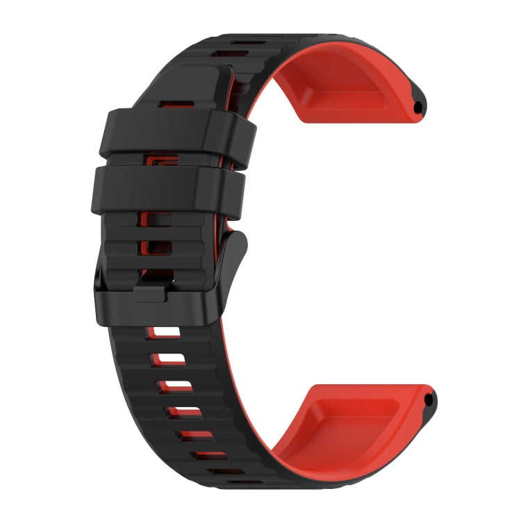 22mm silicone mixing watch strap, black with red accents and vented link holes