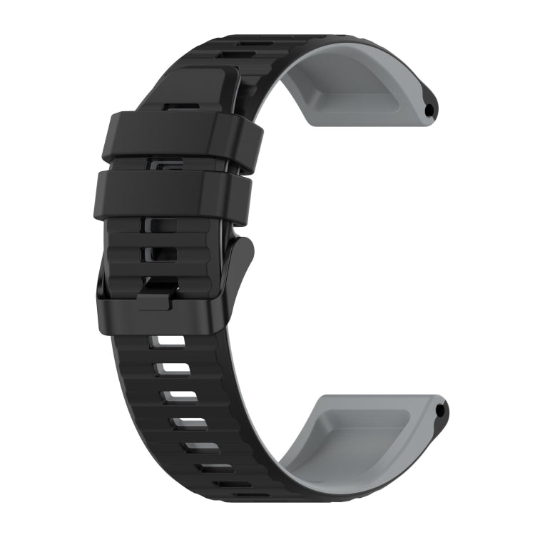 22mm silicone mixing watch strap, black with gray accents and vented link holes