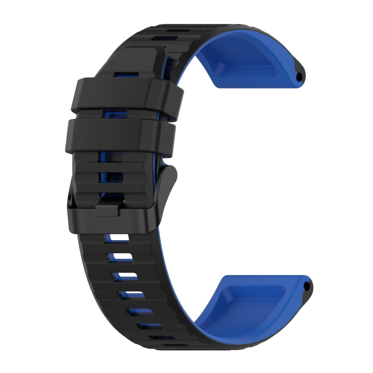 22mm silicone mixing watch strap, black with blue accents and vented link holes